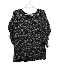 Maurices 1X Black Floral Mixed Media Boho Top Plus Size